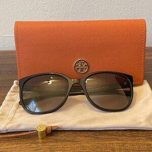 TORY BURCH Black Frame Sunglasses with Dark Brown Gradient Lens